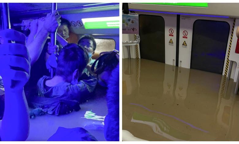 Metro de Zhengzhou, en China, quedó bajo el agua.