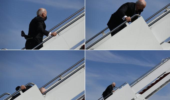 Joe Biden se tropieza tres veces