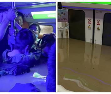 Metro de Zhengzhou, en China, quedó bajo el agua.