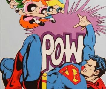 Las chicas superpoderosas golpeando a Superman