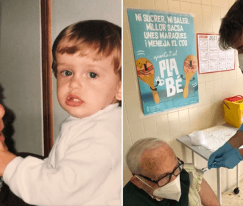 Enfermero vacuna a su abuelo 
