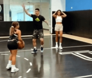 James Rodríguez y Daniela Ospina juegan baloncesto 