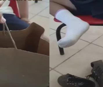 Profesora regala zapatos a niño que los tenía rotos