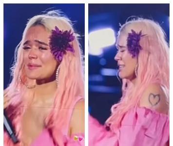 Karol G llorando en concierto en Nueva York